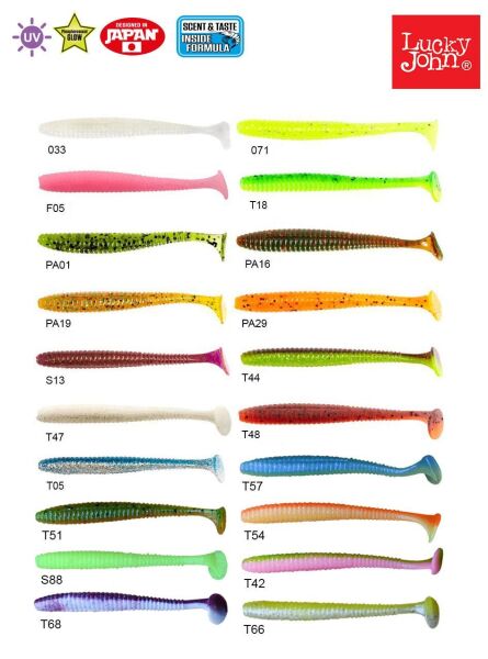 Lucky John S-Shad Tail 3.8'' (9.65 cm) 5P Silikon Yem 033