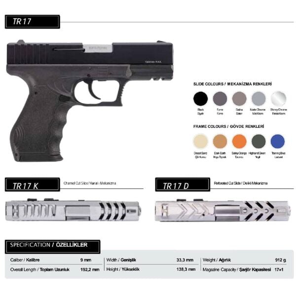 BLOW TR17 SİYAH KURUSIKI SES TABANCASI 9MM