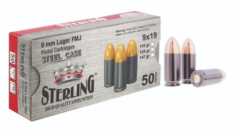 9X19MM LUGER STERLING TABANCA FİŞEĞİ FMJ 115GRN ÇELİK KOVAN