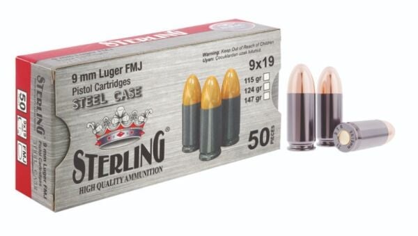 9X19MM LUGER STERLING TABANCA FİŞEĞİ FMJ 115GRN ÇELİK KOVAN