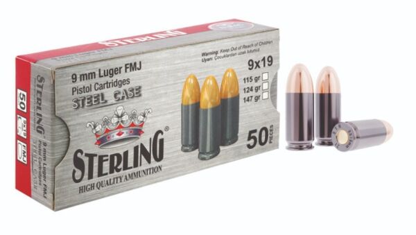 9X19MM LUGER STERLING TABANCA FİŞEĞİ FMJ 115GRN ÇELİK KOVAN