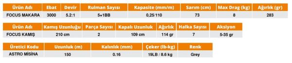 REMIXON FOCUS RD 2.10M 5-35GR 2P KAMIŞ+RD3000M 5+1BB MAKARA, SET