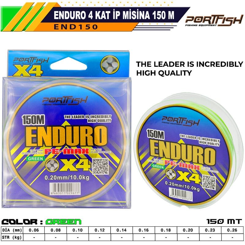 Portfish Enduro 4 Kat İp Misina 150 mt Yeşil