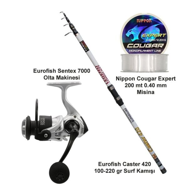 Eurofish Caster 420 100-220 GR + Eurofish Sentex 7000 Gri Olta Seti