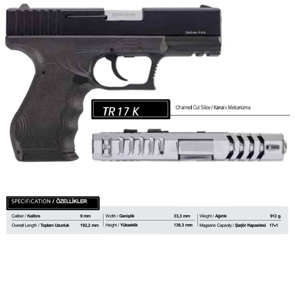 BLOW TR17K SİYAH KURUSIKI SES TABANCASI 9MM