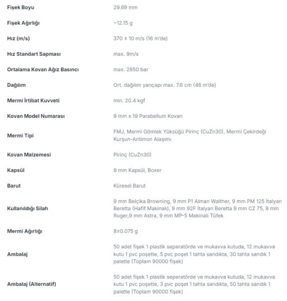 9X19MM PARABELLUM MKEK TABANCA FİŞEĞİ