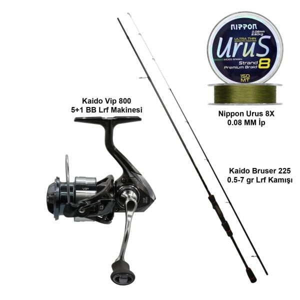 Kaido Bruser 225 0.5-7 gr Lrf Kamışı + Kaido Vip 800 Lrf Olta Makinesi