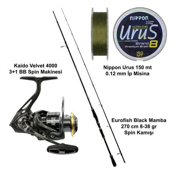 Eurofish Black Mamba 270 cm 8-38 gr + Kaido Velvet 4000 Spin Olta Seti