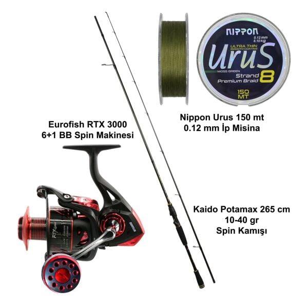Kaido Potamax 265 cm 10-40 gr + Eurofish RTX 3000 Spin Olta Seti