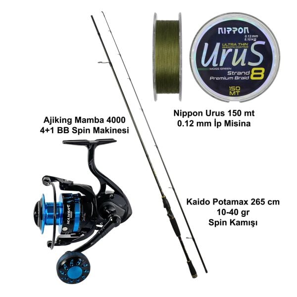 Kaido Potamax 265 cm 10-40 gr + Ajiking Mamba 4000 Spin Olta Seti