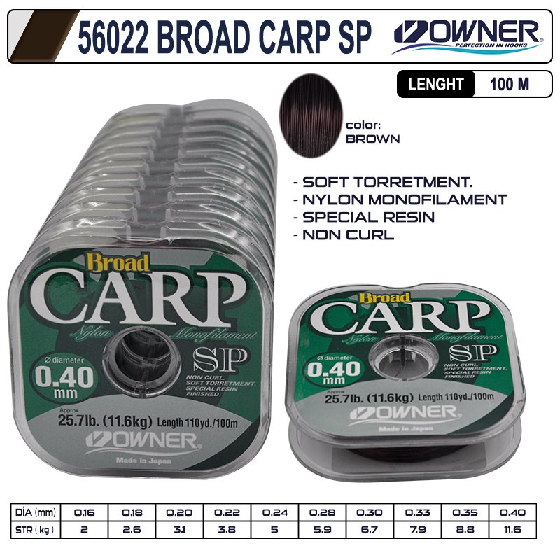 Owner 56022 mm Broad Carp Sp 100m Brown Misina 10 Adetli