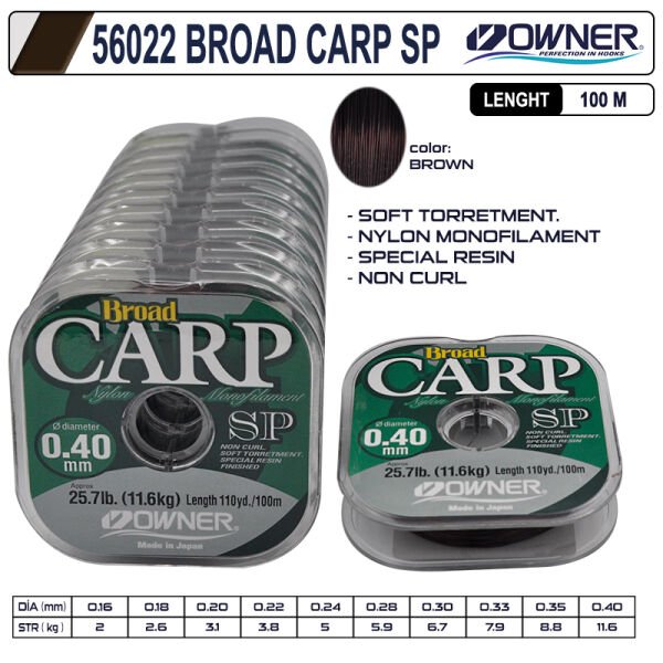 Owner 56022 mm Broad Carp Sp 100m Brown Misina 10 Adetli