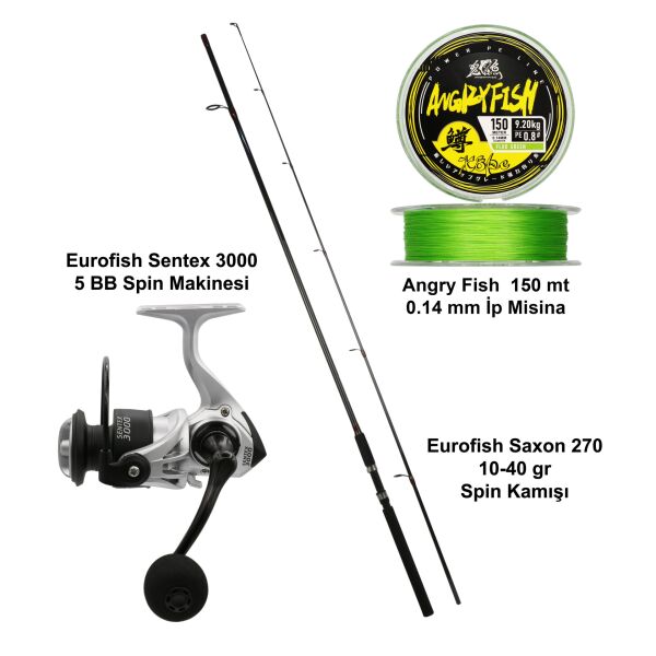Eurofish Saxon 270 cm 10-40 gr + Eurofish Sentex Gri 3000 Spin Olta Seti