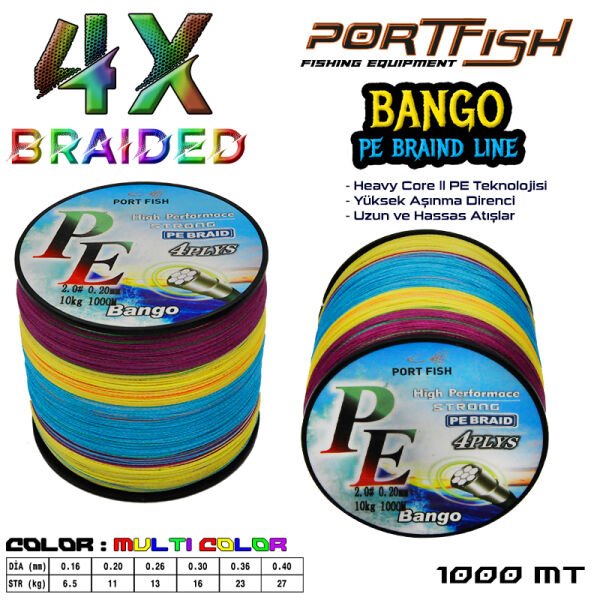 Portfish Bango 4 Kat İp Misina 1000 mt Ebruli