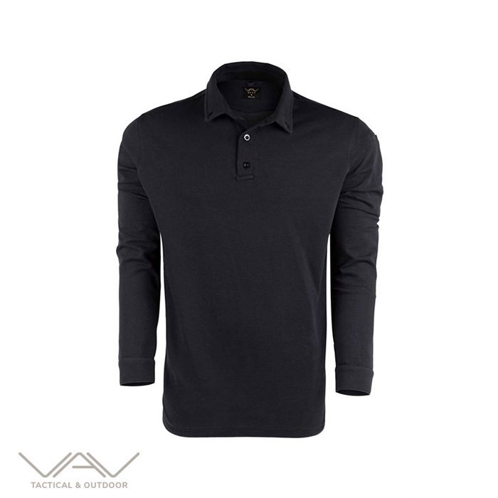 VAV Tlac-04 Polo Yaka Uzun Kol Tişört Siyah