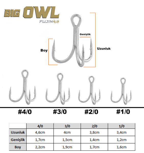 Fujin Big OWL Süper Anti-Rust Üçlü Kanca
