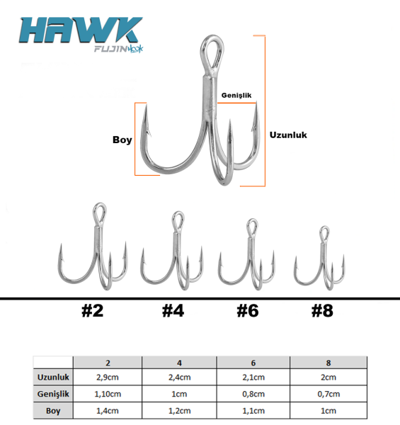 Fujin Hawk Süper Anti-Rust Üçlü Kanca