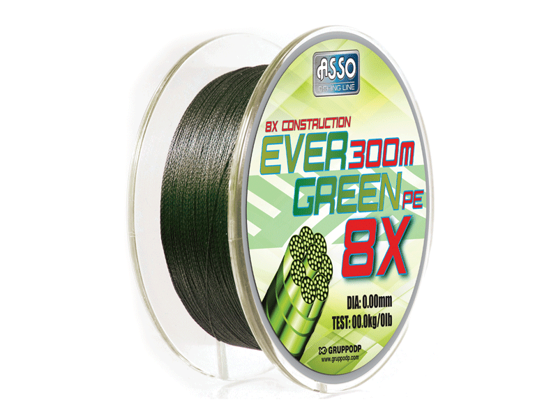 Asso Ever Green 8 Örgü Mumlu İp Misina 300MT NO: 0,18MM / 300MT. / 20,00 LB