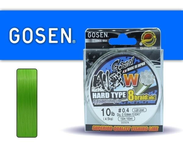 Gosen W8 Hard Type PE 8 Örgü Spin İp Misina 150mt Açık Yeşil PE0.4-0.104MM %100 Japon