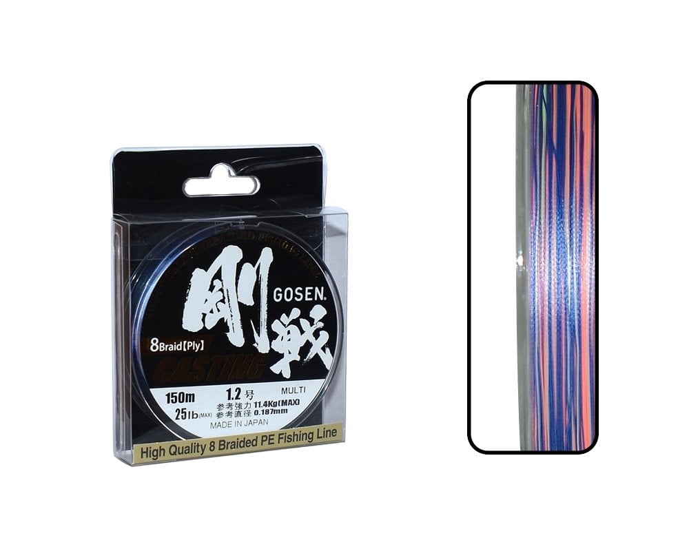 Gosen W8 Casting PE 8 Örgü Spin İp Misina 150mt Multi Color PE1.2-0.187MM %100 Japon