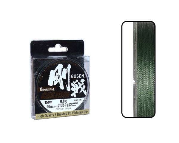 Gosen W8 Casting PE 8 Örgü Spin İp Misina 150mt Yeşil PE0.8-0.153MM %100 Japon
