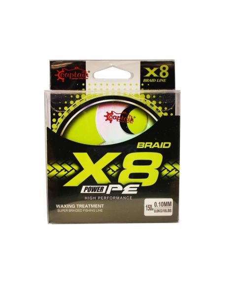 Captain X8 Power PE 8 Örgü Spin İp Misina 150mt Lemon Yellow