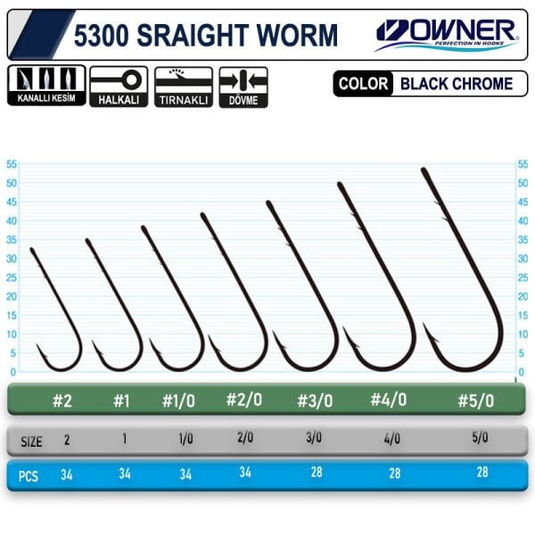 Owner 5300 Straight Shank Black Chrome İğne